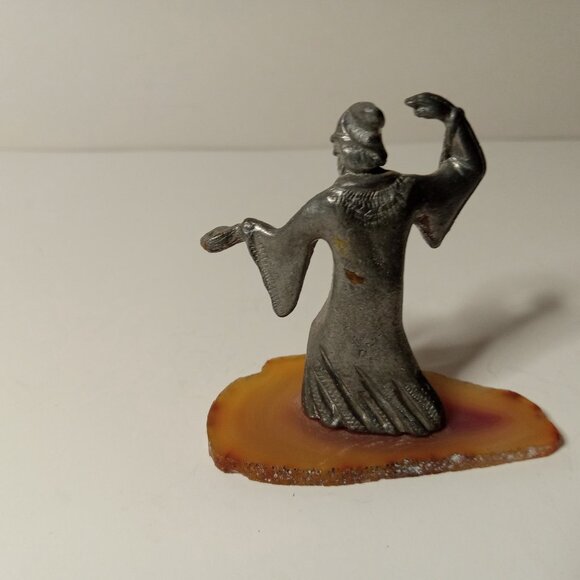 2.5 in. Vintage Pewter Wizard On Natural Stone (Missng Magic Ball) - Picture 2 of 5